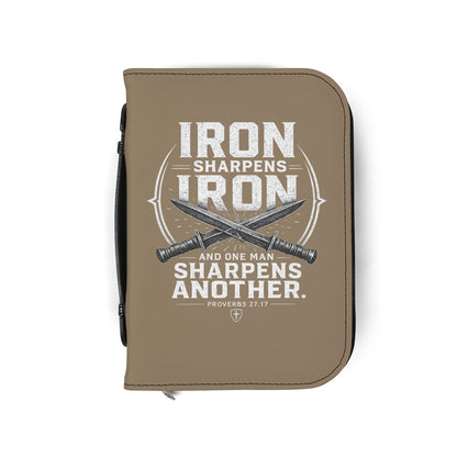 Iron Sharpens Iron Bible Cover — Proverbs 27:17 Zippered Leatherette Bible Case