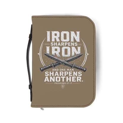 Iron Sharpens Iron Bible Cover — Proverbs 27:17 Zippered Leatherette Bible Case