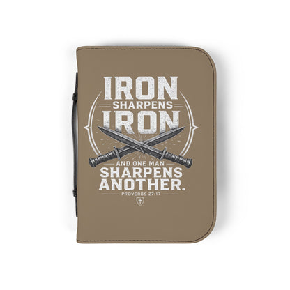 Iron Sharpens Iron Bible Cover — Proverbs 27:17 Zippered Leatherette Bible Case