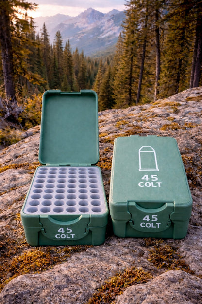 Flip Lid Pistol Ammo Box (45 Colt) Holds 50