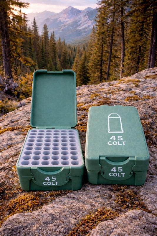 Flip Lid Pistol Ammo Box (45 Colt) Holds 50